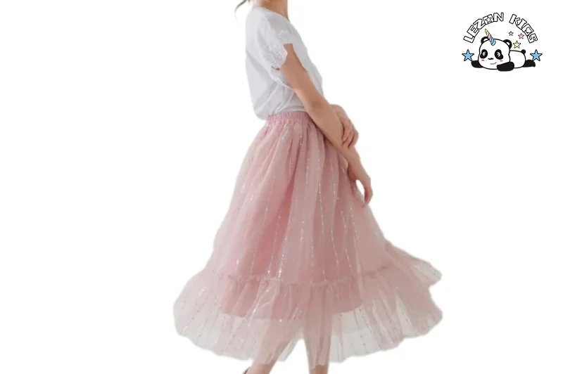 LEZONKIDS - Saia Longa de Tule com Estampa de Folha de Prata para Meninas, Personalizável, com Forro de Algodão Doce